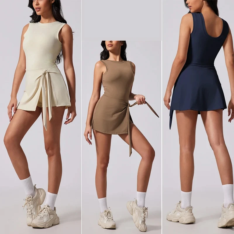lO Two-piece anti-slip tennis dresses one-piece yoga clothing all-in-one fitness clothing golf dresses breathable female