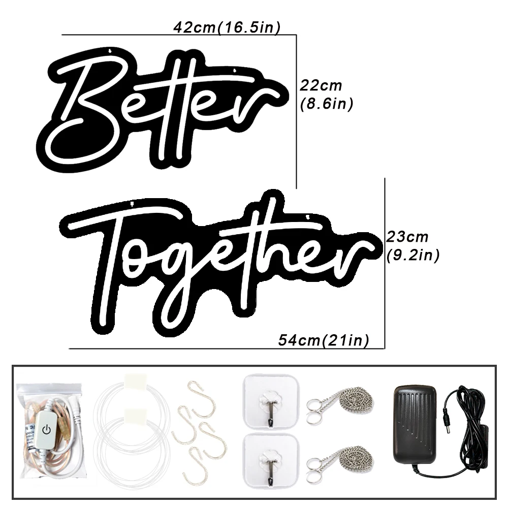 Wedding Neon Light 'Better Together' LED Neon Sign Glowing Letters Sentence Wedding Light Engagement Bedroom Office Decor