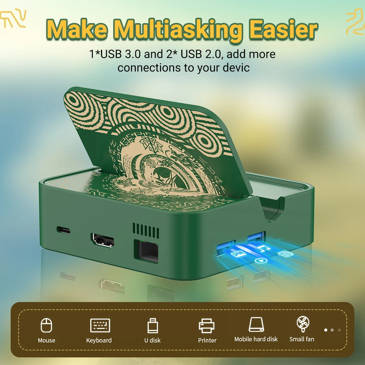 USB-C 허브 휴대용 TV 도크 멀티 포트 어댑터, HDMI,USB3.0, 2.0, 이더넷, PD 100W 포트, 스팀 데크 스위치 OLED 아이패드용, 6 인 1