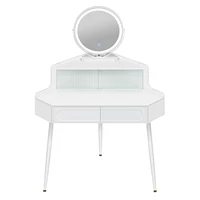 WOLTU Белый комод, угловой туалетный столик с зеркальным освещением, регулируемая яркость, косметический столик для макияжа для спальни — изображение 3