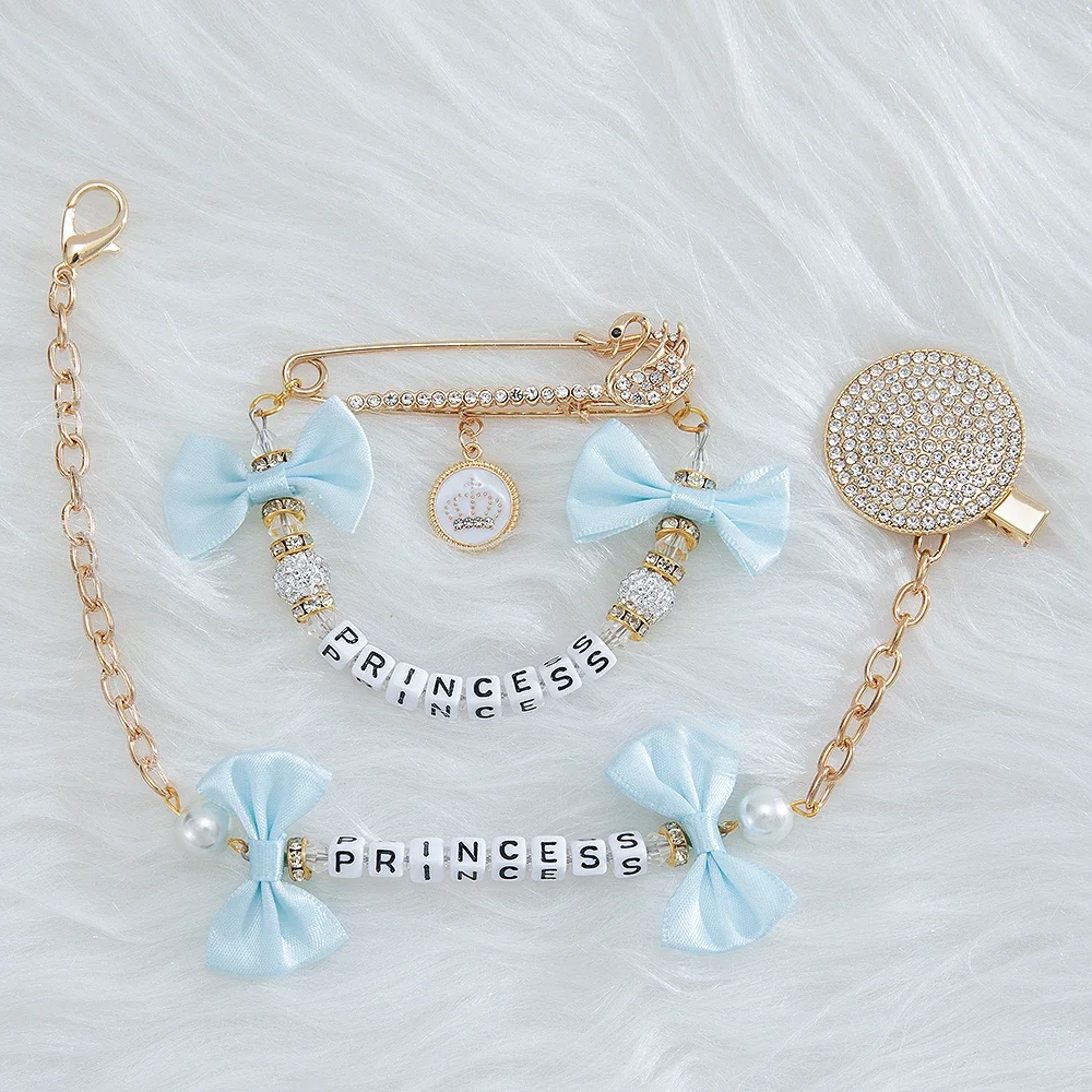 Pacifier Clip MIYOCAR any name can make bling rhinestone pink bow pacifier clip dummy clip stroller chain stroller toy set pacifier clip pacifier chain pacifier accessories teether clip