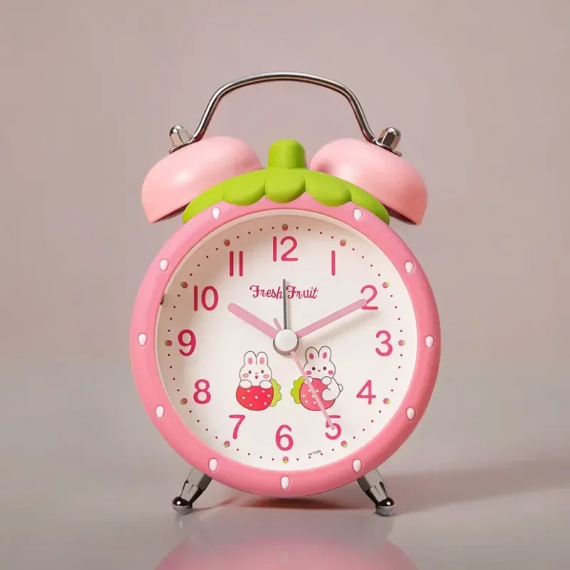 Strawberry Small Alarm Clock Loudly Bell Snooze Cartoon Children  Luminous Simplicity Mute Bedside 3