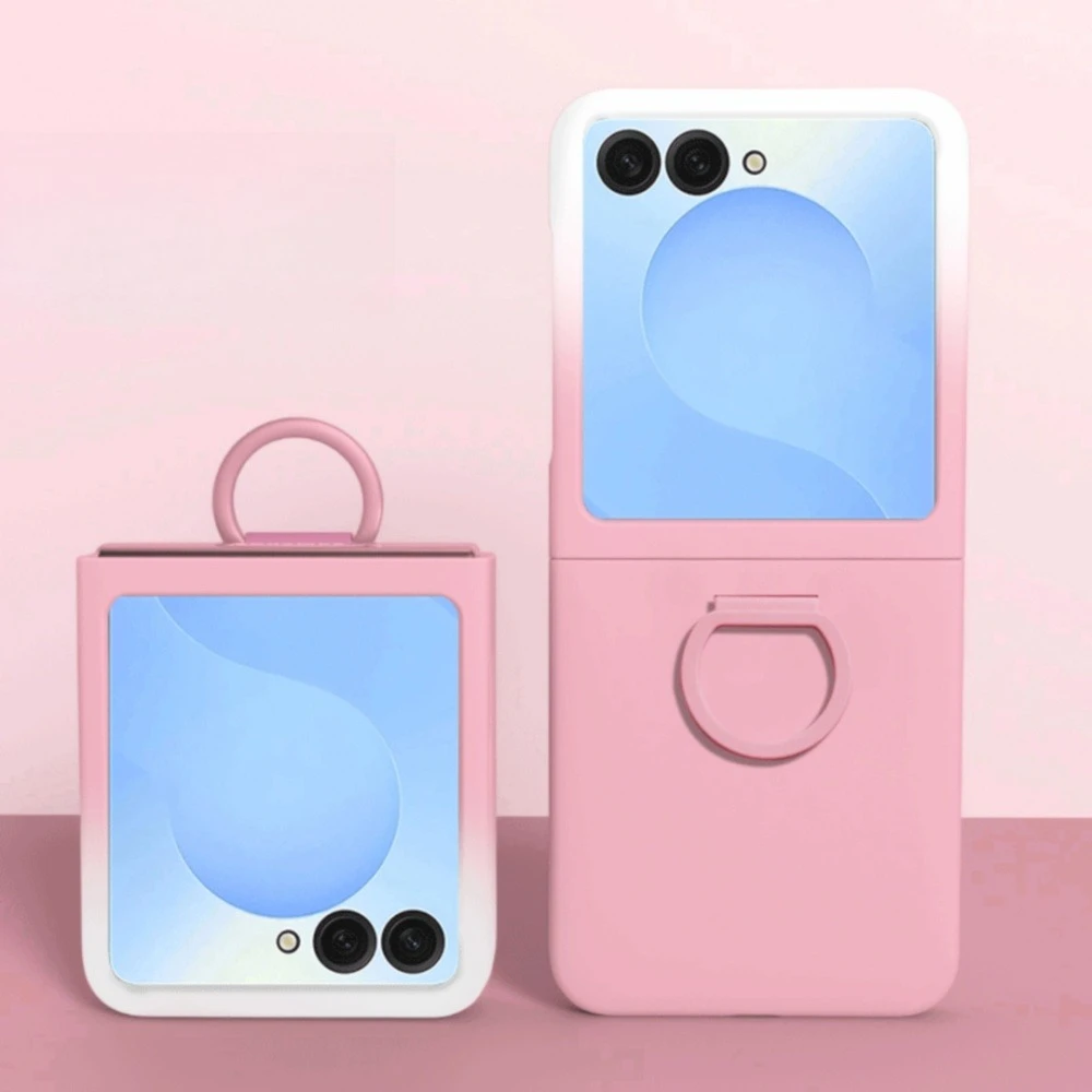 Luxury Liquid Silicone Phone Case with Large Window and Gradient Candy Color Ring Cover