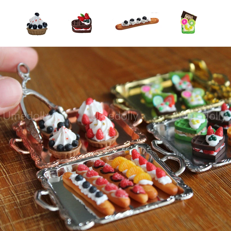 1/6 Scale Miniature Dollhouse Strawberry Tart Mini Cake Bread Model ...