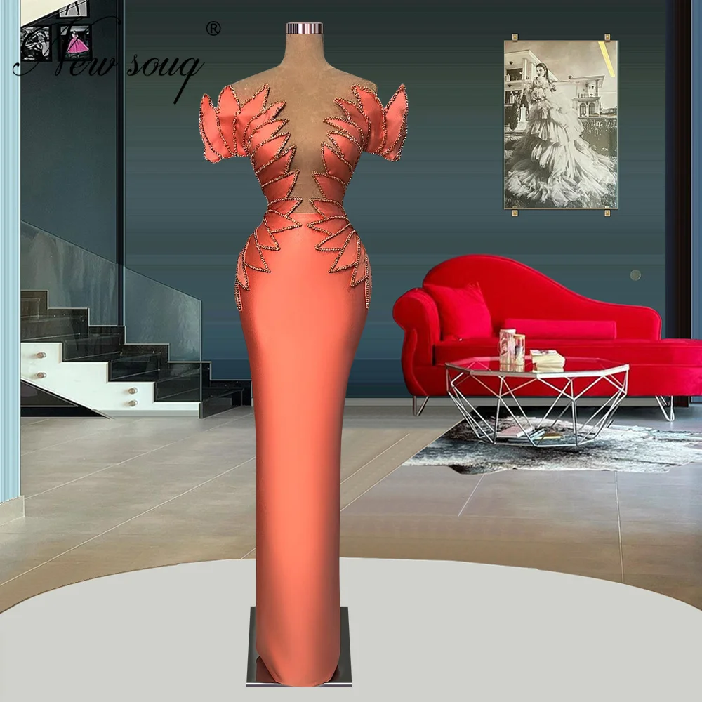 

Arabic Beads Long Women Prom Dresses Custom Made Mermaid Beading Evening Dress Dubai Couture Satin Wedding Party Dress Robes