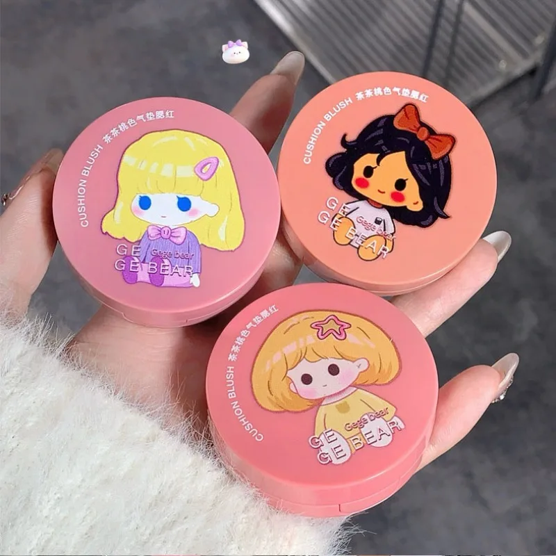 Girl's Air Cushion Blush Cream Strawberry Pink Face Blusher Natural Matte Cheek Tint Rouge Contour Mousse Blush with Sponge Puff blush cream cream blusher facial blusher
