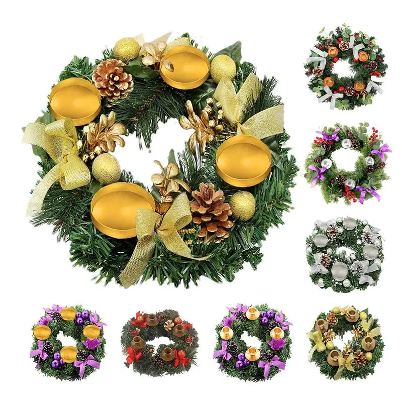 

Christmas Advent Wreath Candlestick Durable Decoration Garland Ring Candle Holder Pine Cone Bow Christmas Wreath For Table decor