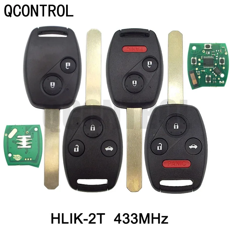 QCONTROL New Remote Car Key 433MHz for Honda HLIK-2T Accord Element Pilot Civic CR-V HR-V Fit Insight City Jazz Odyssey Fleed remote car key circuit board id46 id48 g8d 384h a for honda accord cr v hr v fit city jazz odyssey shuttle civic 315 433 313 8