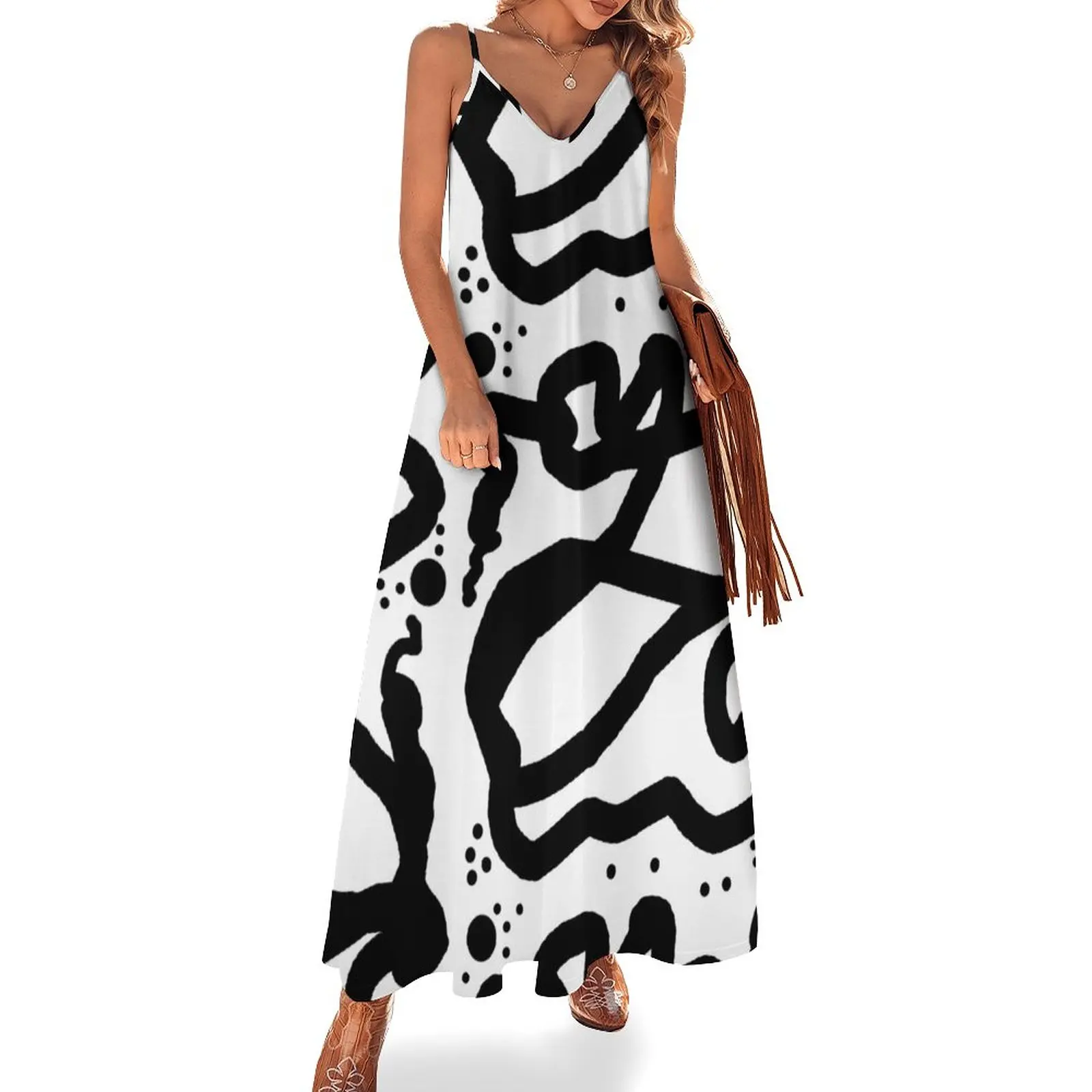 

Black and White Abstract Line Art Sleeveless Dress dresses for women 2024 luxury evening dress woman for wedding