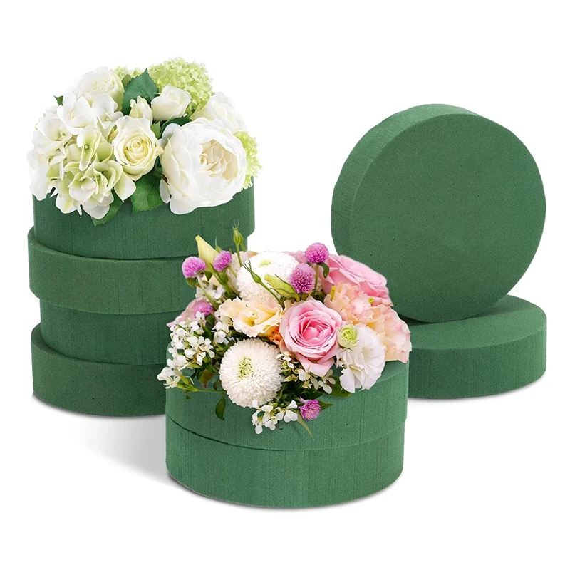 Pack Of 10 Round Floral Foam Blocks, 6.5Inch Wet Green Foam Bricks For