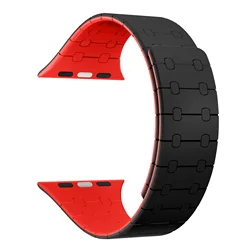 Magnetic Silicone Strap for Smartwatch - Premium Adjustable Bracelet Band (Black Red)