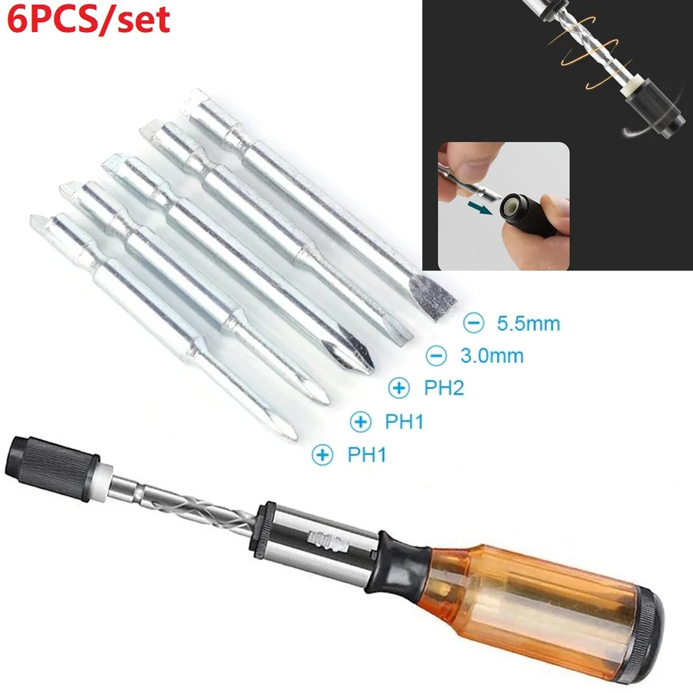 

Push Pull Ratchet 6 In 1 Press Type Semi-automatic Rotary Spiral ScrewDriver Bit Hand Repair Tools Kit ScrewDriver