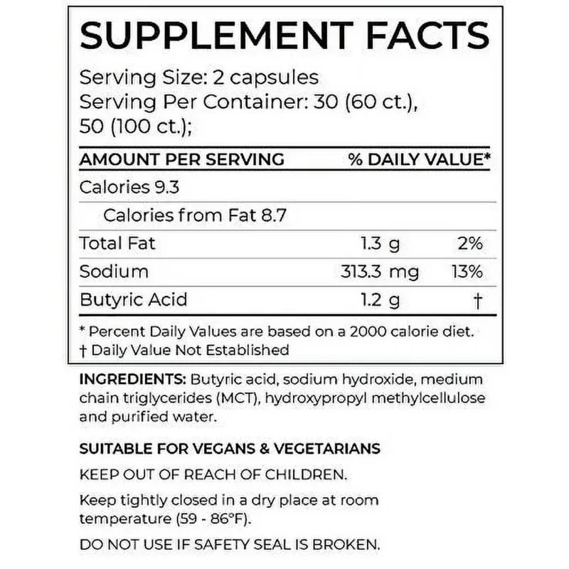 Sodium Butyrate Short-chain Fatty Acids Intestinal Health Supplement Promotes Digestion Liver Function DNA Health Non-GMO
