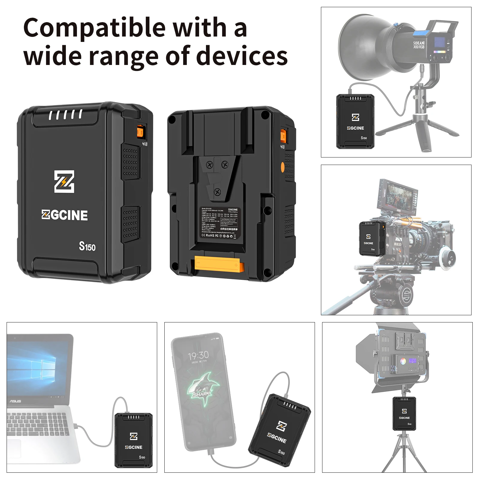 Description Picture 5 of itemZGCINE ZG-S200 199.8Wh V Mount Battery 14.8V V Lock V Shape Rechargeable Li-ion Battery PD Fast Charging For camera DSLR