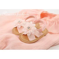 Baby Girls Princess Sandals Big Rhinestone Flower Open Totes Anti-Skid Soft Sole Walking Shoes Ankle Stick-On Summer Foot Wear 5
