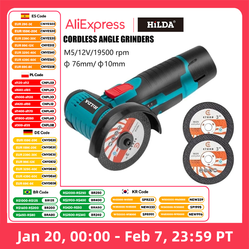 HILDA 12v Mini Angle Grinder Rechargeable Grinding Tool Polishing Grinding Machine For Cutting Diamond Cordless Power Tools