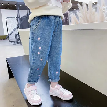 IENENS Jeans primaverili pantaloni dritti per ragazze pantaloni Casual in Denim abbigliamento per bambini 1-6 anni fondo elastico in vita elasticizzato per bambini 1