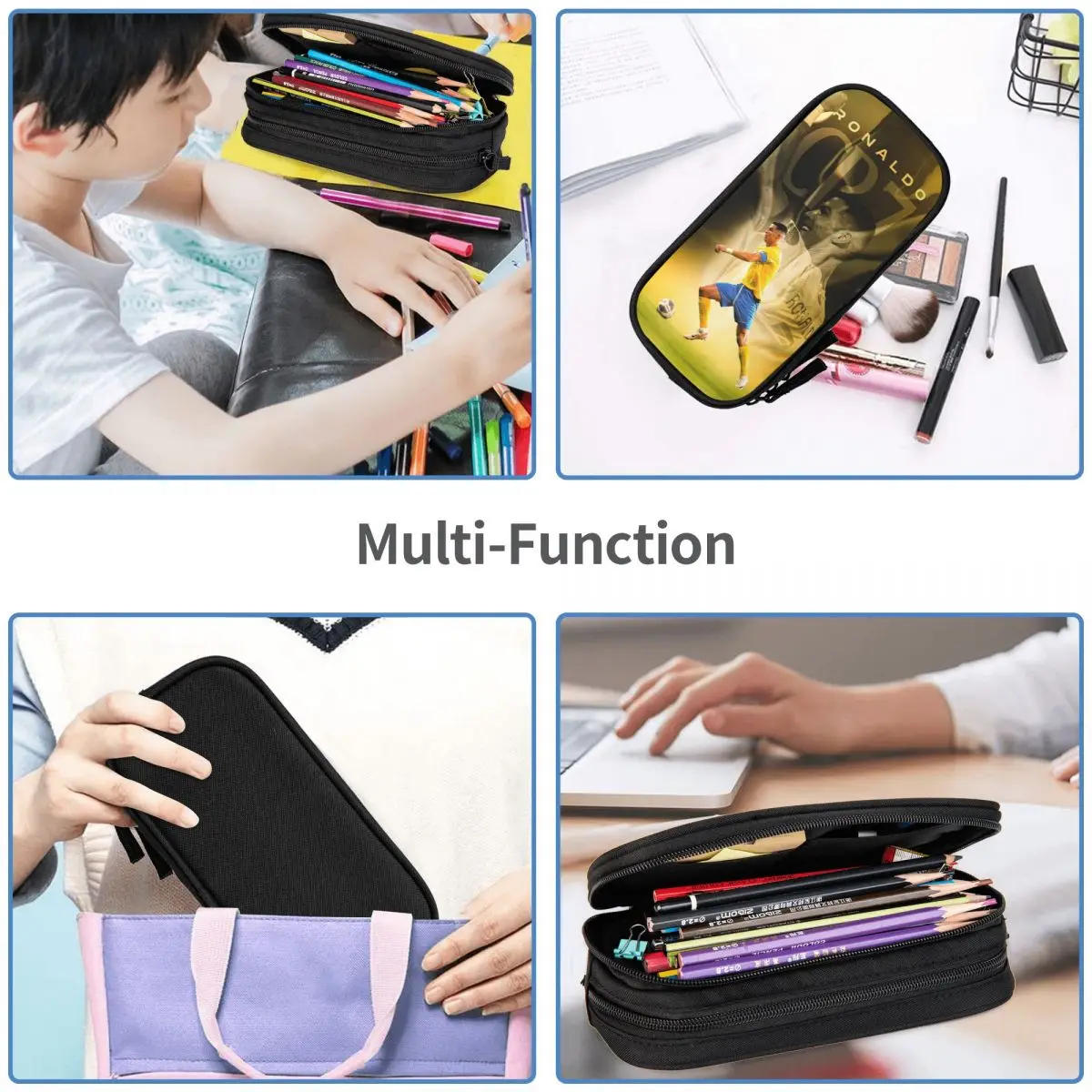 Cr7 New Pencil Pouch Football Soccer Ronaldos Print Accessories Cr7 Double Layer Pencil Bag Girl Makeup Bags Perfect Gifts 5