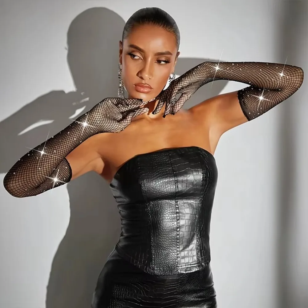 New Mesh Long Mittens Party Dress Cosplay Fishnet Gloves Punk Hip Hop Dance Costume Performance Gloves Party