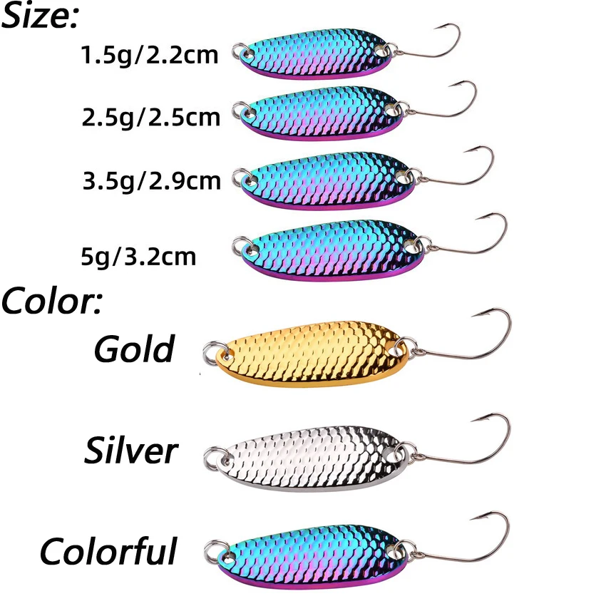 10pcs Metal Spoon Lures Baits 1.5g 2.5g 3.5g 5g Spinner Pesca Stream Bait  Mini Fishing Spoon Lure For Trout Perch Pike Salmon