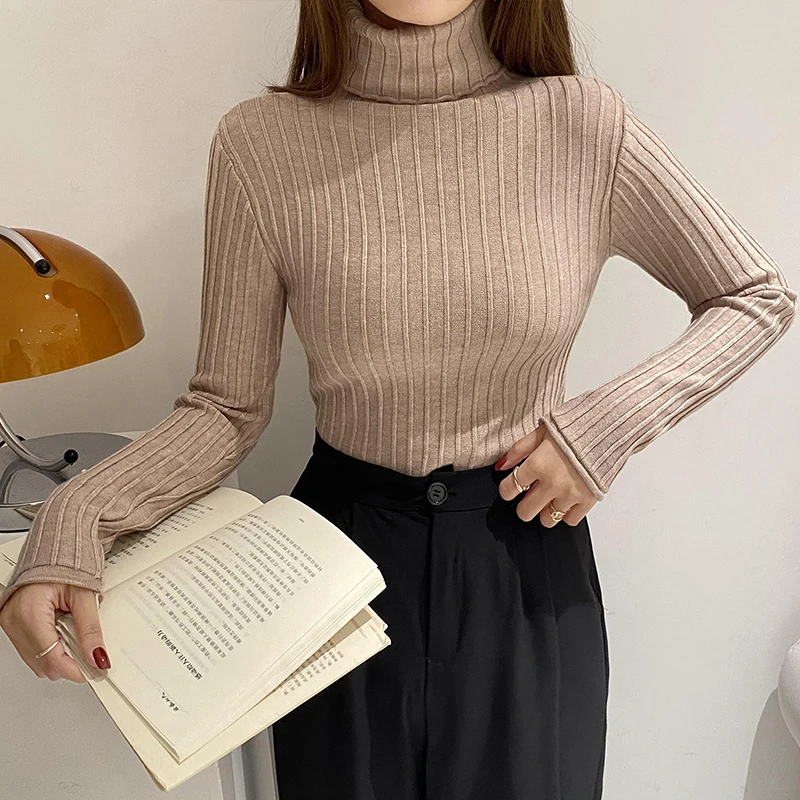 AOSSVIAO Women Turtleneck Sweaters Autumn Winter Korean Slim Pullover Women Basic Tops Casual Soft Knit Sweater Soft Warm Jumper pink sweater Sweaters