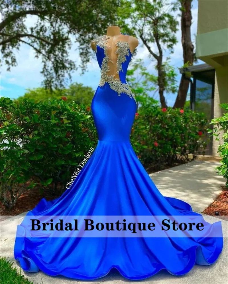 

Sparkly Royal Blue Prom Dress 2024 For Black Girls Glitter Crystal Rhinestones Beading Gown Evening Party Gown Robe For Birthday