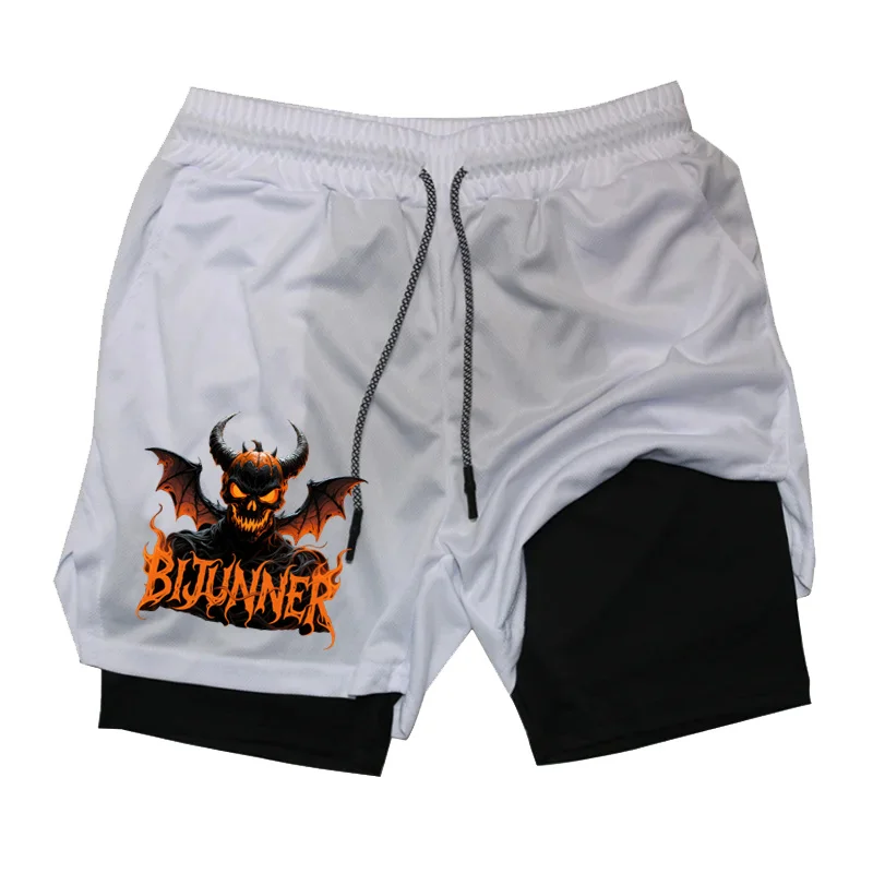 New Boxing Double Shorts Printed Halloween Gym Sports 2 In 1 Shorts Mesh Quick Drying Workout Training Bottoms for men Summer