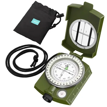 Multifunction Waterproof Military Metal Sighting Outdoor Compass Built-in Bubble Level with Pouch & Lanyard For Hiking Camping 1