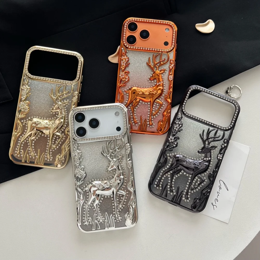 Elegant 3D Deer Diamond Glitter Phone Case - Shiny Electroplated Shockproof TPU Cover