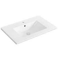 1pc 30inch Porcelain Ceramic Vanity Sink Top, Surface Bathroom Vessel Sink Basin with Single Faucet Hole, Rectangular, Glossy W 1