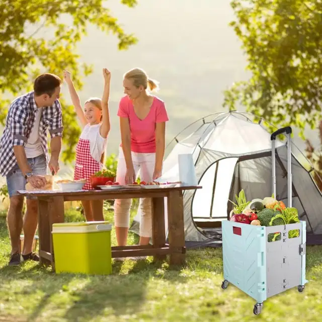 Összecsukható Gördülő Kosár Pakola Hordozható Közüzemi Bevásárlókosár Utazási Bevásárló Tároló Iroda - Image 3