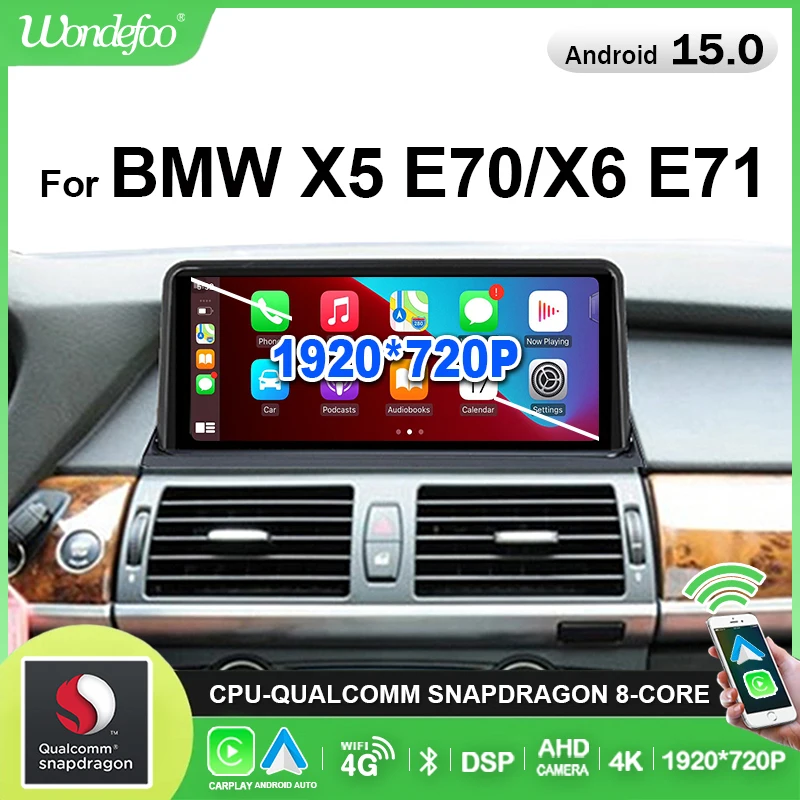 8-Kern Wireless Carplay Qualcomm Snapdrago Autoradio Android 15 Auto Stereo Für BMW X5 E70 X6 E71 Bluetooth Autoradio Navigation