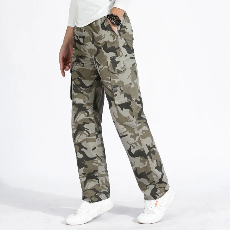 

Men‘s Camouflage Cargo Pants with Multi Pockets Drawstring Cotton Oversized Work Trousers Fishing Tactical Cargo Pants for Men
