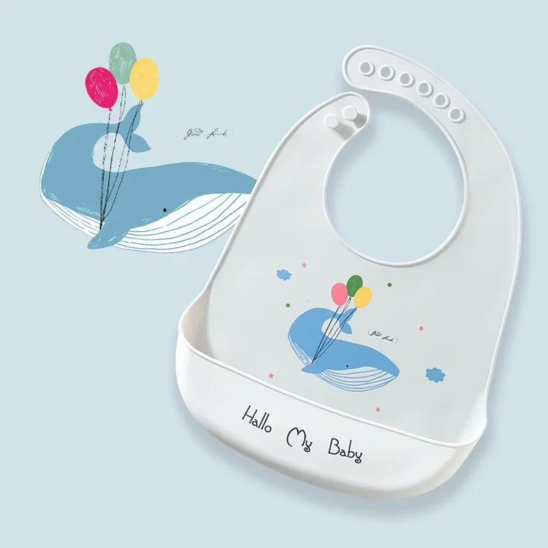 Waterproof Baby Bibs Baby Stuff Cute Cartoon Animal Printed Kids Bib Girl Boy Adjustable Soft Silicone Bib Baby Feeding Stuff 5