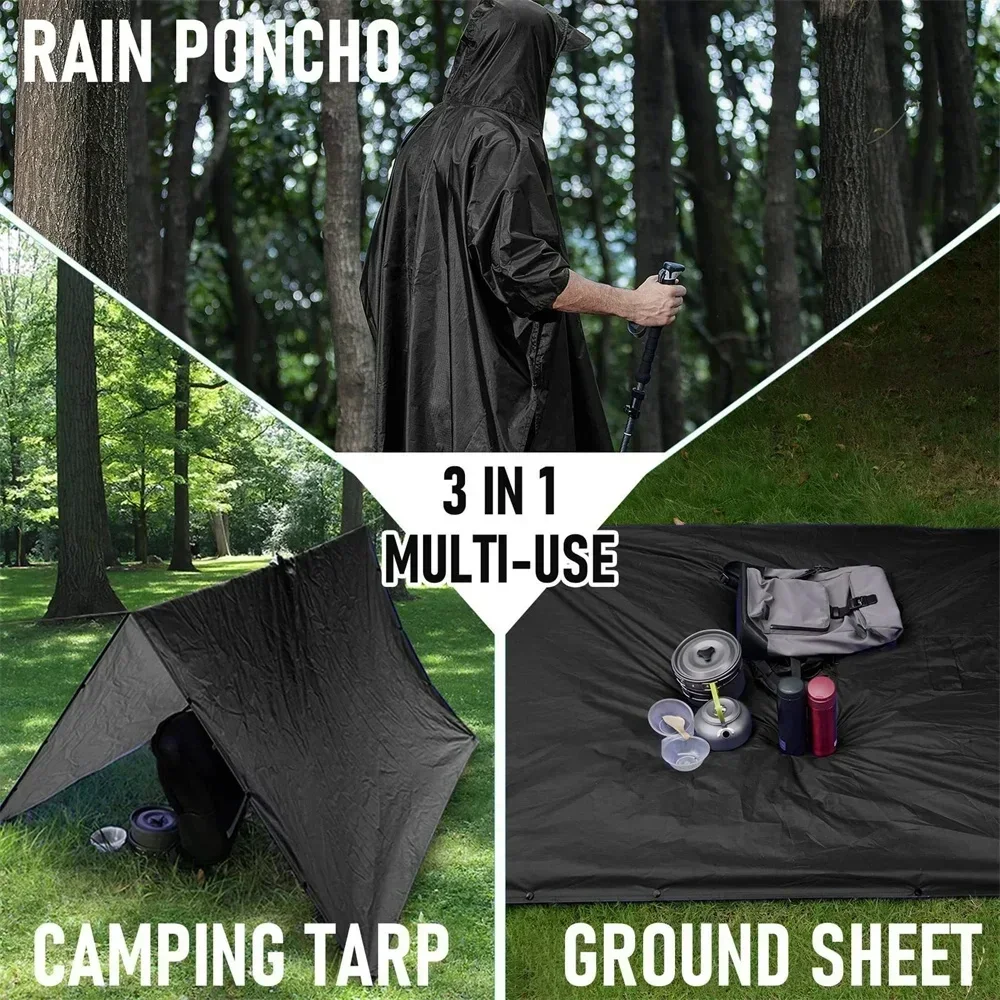 3 In 1 Outdoor Military Raincoat Hooded Sleeve Waterproof Rain Poncho Motorcycle Rain Cover Camping Hiking Travel Rainwear Tent 3
