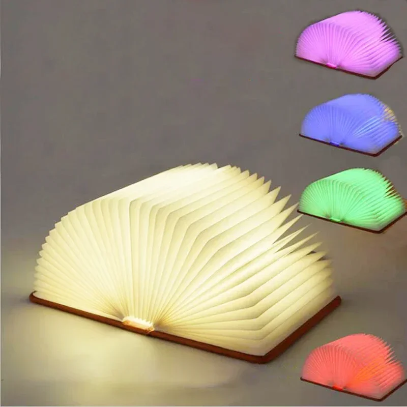 3D 접이식 크리에이티브 LED 야간 조명, RGB 컬러, USB 충전, 나무 책 조명 장식, 침실 책상 테이블 램프, 어린이 생일 선물 