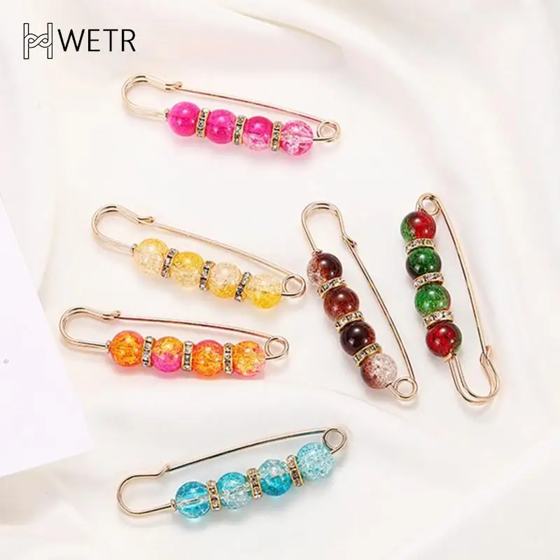 New Women Candy Colors Brooch Beads Fashion Rhinestone Lapel Pin Sweater Dress Brooch Waist Pins Badge Buckle DIY Accessories