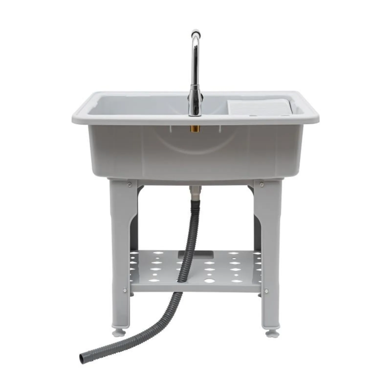 Utility Sink with Storage Shelf Slop Sink Single Bowl with Tap Washing Station Laundry 200kg Gray