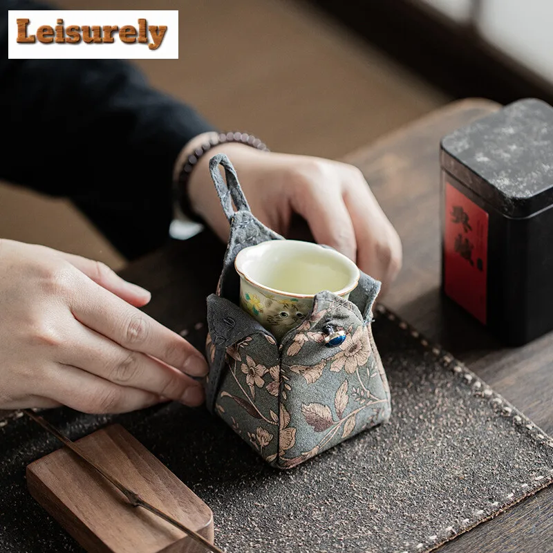 Portable Cotton and Linen Hidden Tea Cozies Zen Bundle Te Tikonf Tea Cozy for Teapot Hand Bag Travel Tea Set Bag Cha Accessories