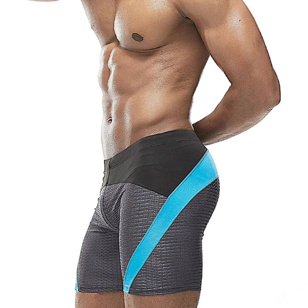 Men's four-quarter medium-length swimming trunks triangular lining nylon mesh without water pocket professional color mat