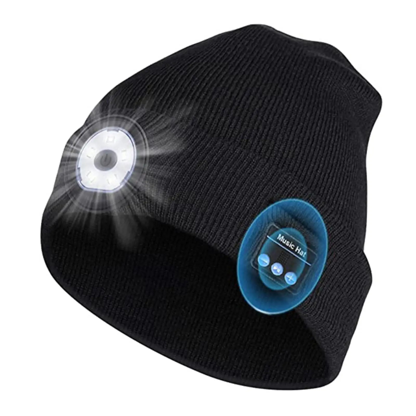 

LED Beanie Hat Flashlight Stocking Cap with Light Warm Knit Hat Unisex LED Hat Light Wireless Bluetooth 5.0 Outdoor Headlamp