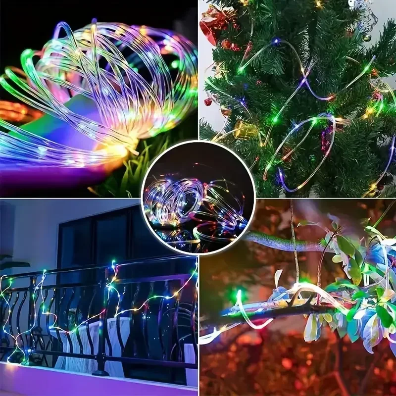 solar powered led copper wire string lights 8 modes waterproof outdoor fairy lights for garden yard wedding christmas halloween decorations details 4