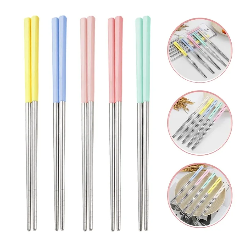 Premium Stainless Steel Travel Chopsticks with Wheat Straw Handle Non-Slip Reusable Easy To Clean for Sushi Food and Kitchen Use