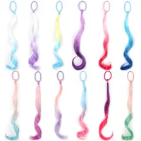 Extensions de cheveux synthétiques colorés pour enfants, extensions de queue de cheval bouclées, légères, avec élastique, 14 po 2