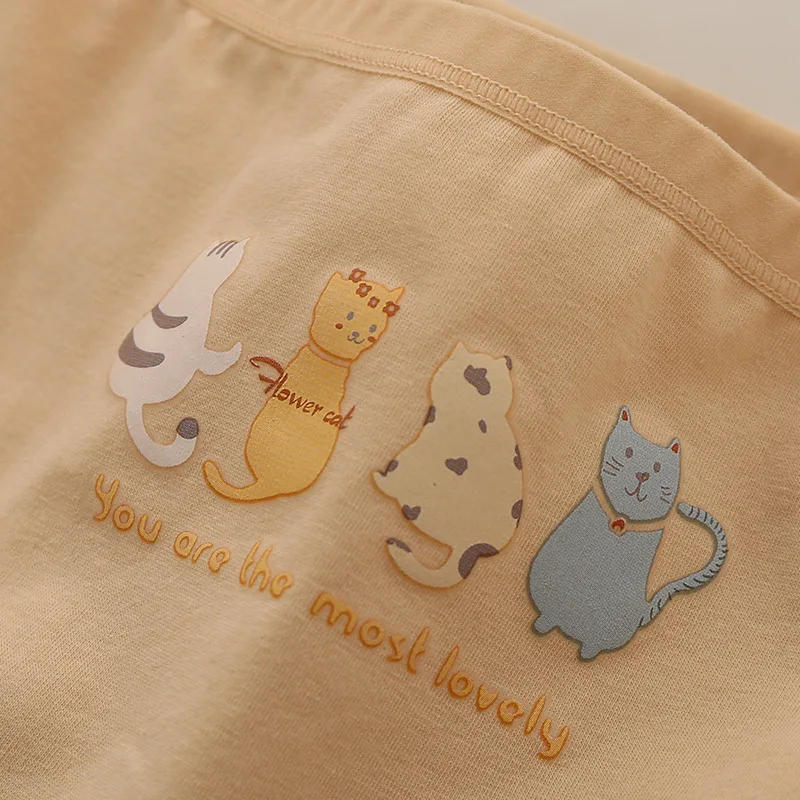 3pcs Cute Cat Print  Girls Menstrual Panties For Teenager Physiological Pants Period Cotton Underwear Culotte Menstruelle