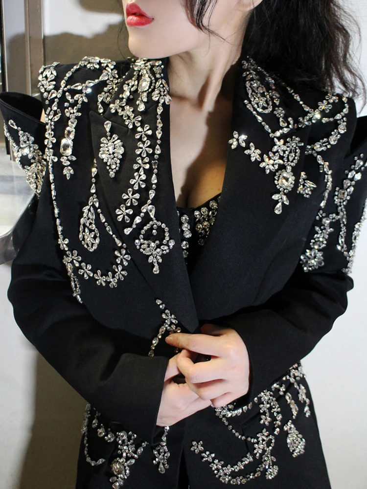 TWOTWINSTYLE Solid Patchwork Diamonds Blazers For Women