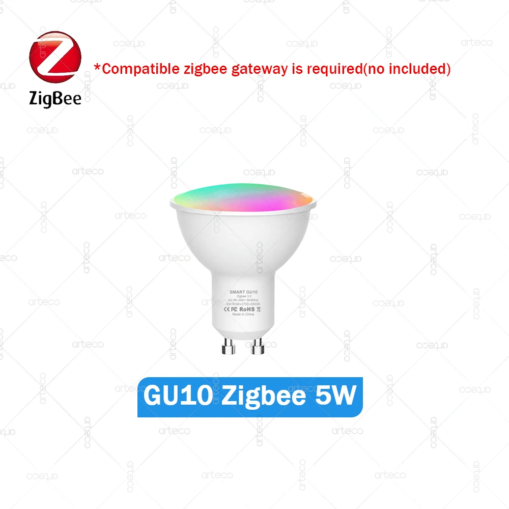 Розумна світлодіодна лампа Zigbee 3.0 E27 E14 GU10 RGBCW, працює з Alexa Echo, Яндекс Аліс, голосовим керуванням, Home Assistant, Z2MQTT