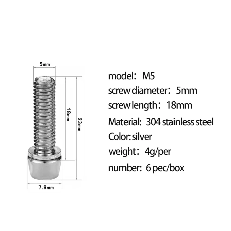 Description Picture 5 of itemHASSNS Mtb Power Screws M5*18/20MM M6*18MM Bicycle Stem Bolts Mountain Bike Table Bolts Bridge Screws Cycling Stainless Steel