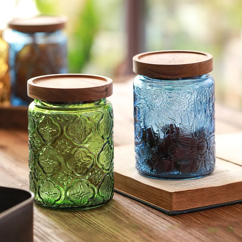 Color Retro Begonia Glass Storage Tank Household Kitchen Dried Tangerine Peel Miscellaneous Grains Sealed Jar Storage Tank 2