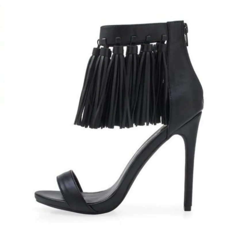 

SHOFOO shoes Fashion women's high heeled sandals. About 12 cm heel height. Fringe decoration. Summer women's shoes Fashion show